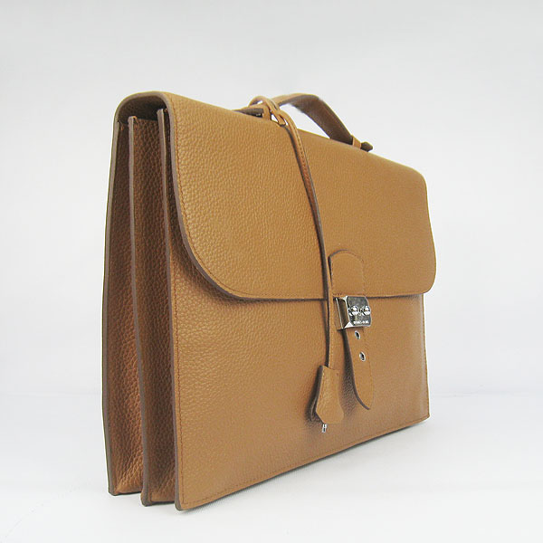 Replica Hermes Leather Small Briefcase Light Coffee 2813